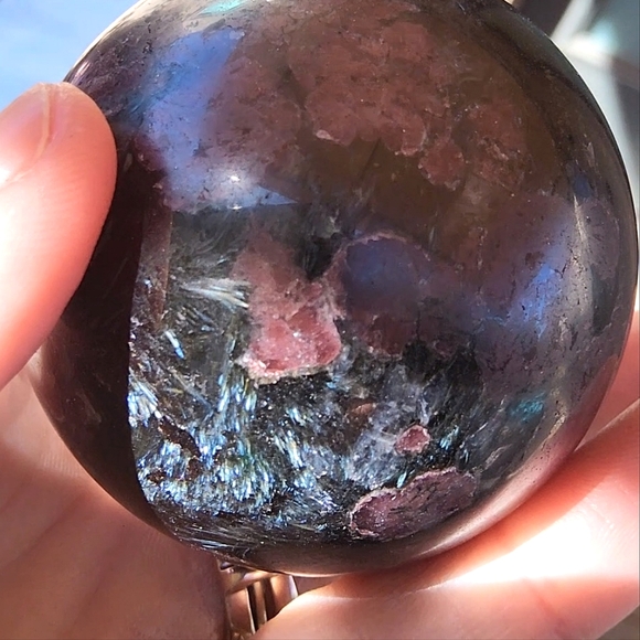 Vibrant Garnet & Astrophyllite Sphere - Picture 5 of 16